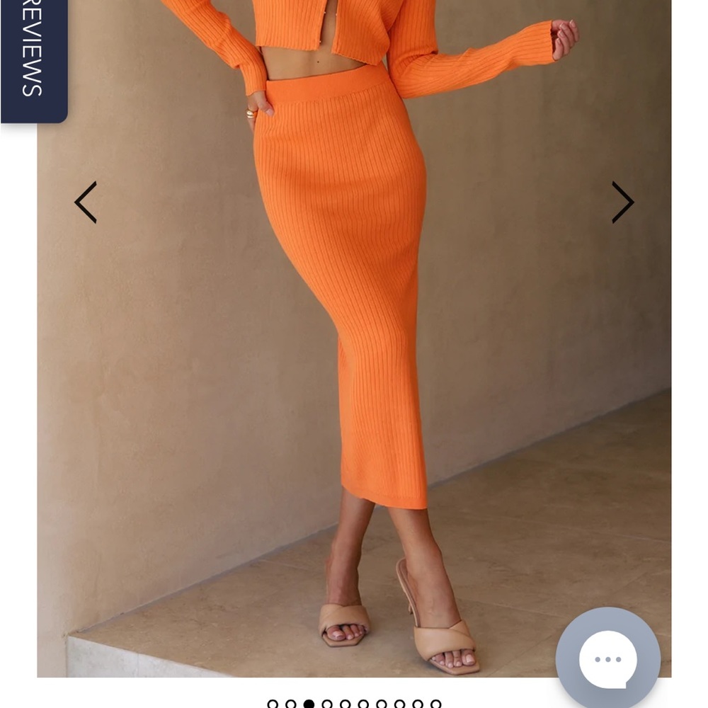 Runaway the label orange knit midi skirt